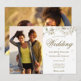 Elegante Gouden Schrift Witte Bloesem 2 Foto Kaart