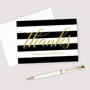 Elegante Gouden Schrift Zwarte Witte Strepen Bedankkaart