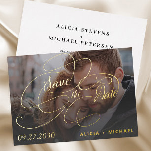 Elegante gouden schriftfoto trouw save the date folie uitnodiging
