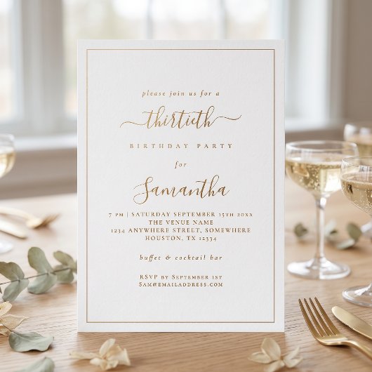 Elegante gouden schriftgrens 30e verjaardagsfeestj kaart