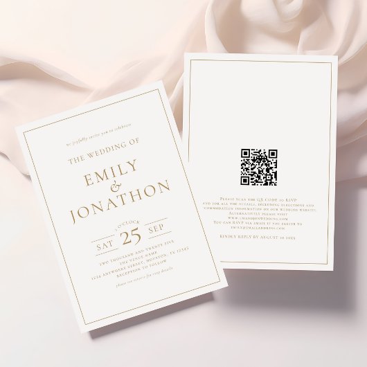 Elegante gouden schrijflijn grens QR code bruiloft Kaart