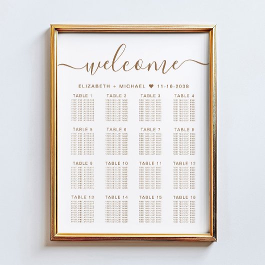 Elegante gouden script 16 tafel bruiloft zitplaats poster