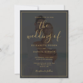 Elegante Gouden Script 2 Foto Huwelijk Kaart