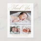 Elegante Gouden Script 3 Foto Baby Bedankt  Briefkaart (Voorkant)