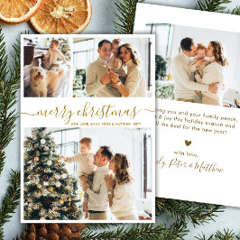 Elegante Gouden Script 3 Foto Collage Kerstmis Feestdagenkaart