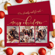 Elegante Gouden Script 3 Foto Collage Rode Kerstmi
