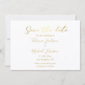 Elegante Gouden Script 3 Foto Collage Save The Dat Notitiekaartje (Achterkant)