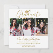 Elegante Gouden Script 4 Foto Afstudeerfeest Kaart (Voorkant)