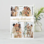 Elegante Gouden Script 4 Foto Collage Kerstmis Feestdagenkaart (Staand voorkant)