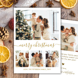 Elegante Gouden Script 4 Foto Collage Kerstmis Feestdagenkaart