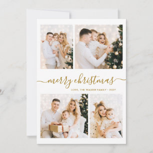 Elegante Gouden Script 4 Foto Collage Kerstmis Feestdagenkaart