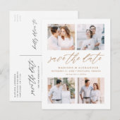 Elegante Gouden Script 4 Foto Collage Save The Dat Aankondigingskaart (Voorkant / Achterkant)
