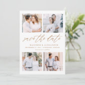 Elegante Gouden Script 4 Foto Collage Save The Date (Staand voorkant)