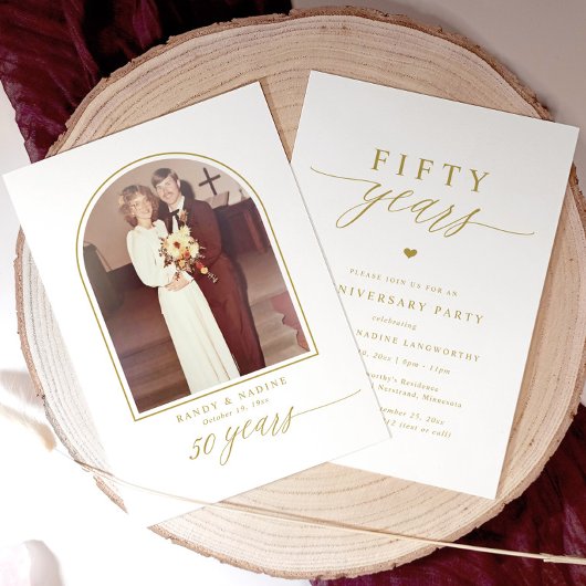 Elegante gouden script 50ste huwelijksverjaardag f kaart