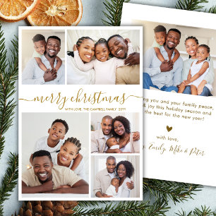Elegante Gouden Script 5 Foto Collage Kerstmis Feestdagenkaart