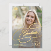 Elegante gouden script 6 foto collage afstuderen aankondiging (Voorkant)