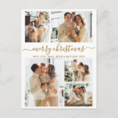 Elegante Gouden Script 6 Foto Collage Kerstmis Briefkaart (Voorkant)