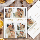 Elegante Gouden Script 6 Foto Collage Kerstmis Briefkaart