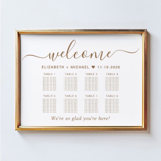 Elegante gouden script 8 tafel bruiloft zitplaats  poster