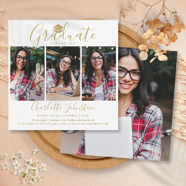 Elegante Gouden Script Afgestudeerde 4 Foto Afstud Aankondiging