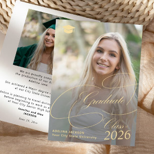Elegante gouden script afstudeerfoto afstuderen aankondiging