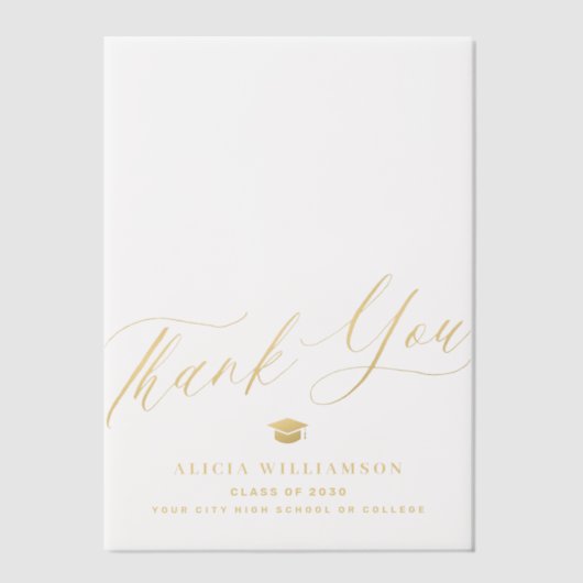 Elegante gouden script afstuderen dank u overlay vellum uitnodigingen (Voorkant)