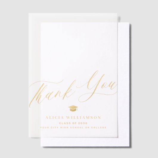 Elegante gouden script afstuderen dank u overlay vellum uitnodigingen (Offset)