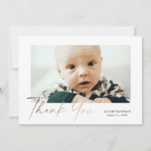 Elegante Gouden Script Babyfoto Bedankkaart (Voorkant)