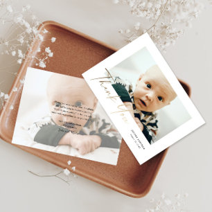 Elegante Gouden Script Babyfoto Bedankkaart
