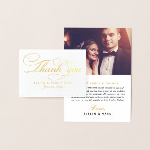 Elegante gouden script bedank foto monogram folie kaarten