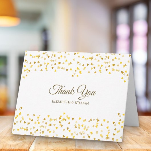Elegante Gouden Script Bedankt Hartjes Confetti Kaart