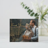 elegante gouden script bedankt trouwfoto kaart (Staand voorkant)