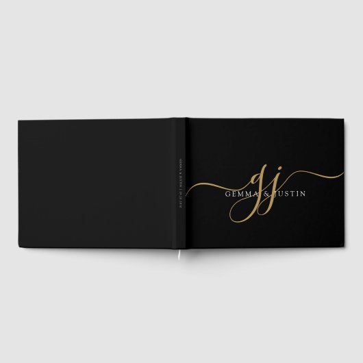 Elegante Gouden Script Beginletters Naam Monogram  Gastenboek (Volledig)
