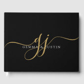 Elegante Gouden Script Beginletters Naam Monogram  Gastenboek (Voorkant)