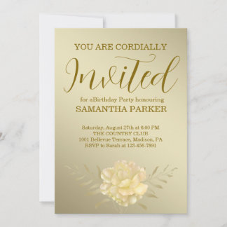 Elegante gouden script bloemenge verjaardagsuitnod kaart