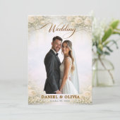 Elegante Gouden Script Bloemige Foto Overlay Ontwe Kaart (Staand voorkant)