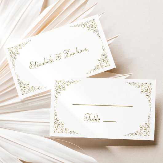 Elegante gouden script botanische bruiloft plaatskaartje