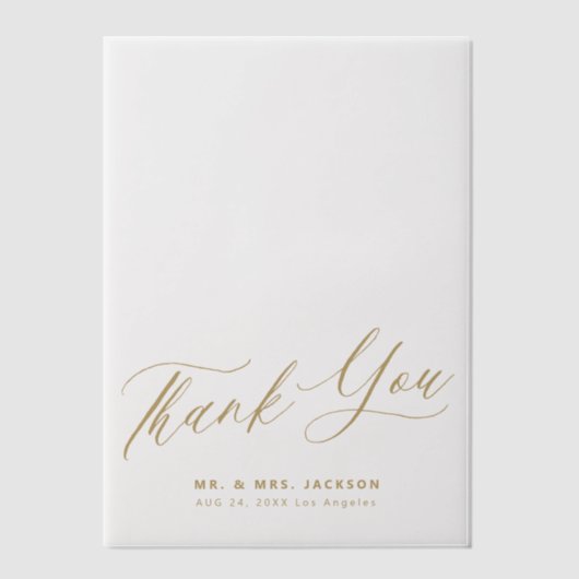 Elegante gouden script bruiloft dank u overlay vellum uitnodigingen (Voorkant)