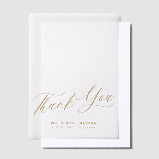 Elegante gouden script bruiloft dank u overlay vellum uitnodigingen (Offset)