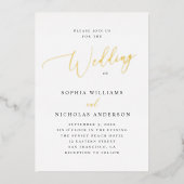 Elegante gouden script bruiloft | minimalistische folie uitnodiging (Voorkant)