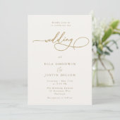 Elegante gouden script bruiloft uitnodiging (Staand voorkant)
