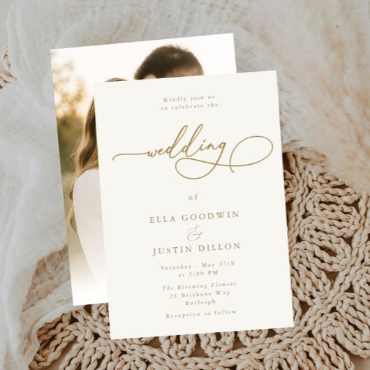 Elegante gouden script bruiloft uitnodiging