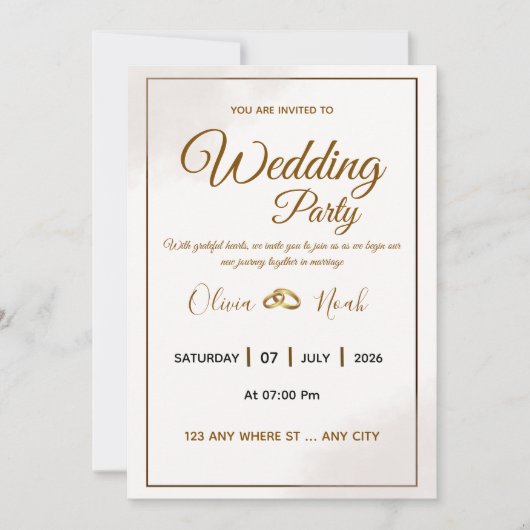Elegante gouden script bruiloft uitnodigingskaart kaart (Voorkant)