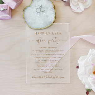 Elegante gouden script bruiloftsreceptie acryl uitnodigingen