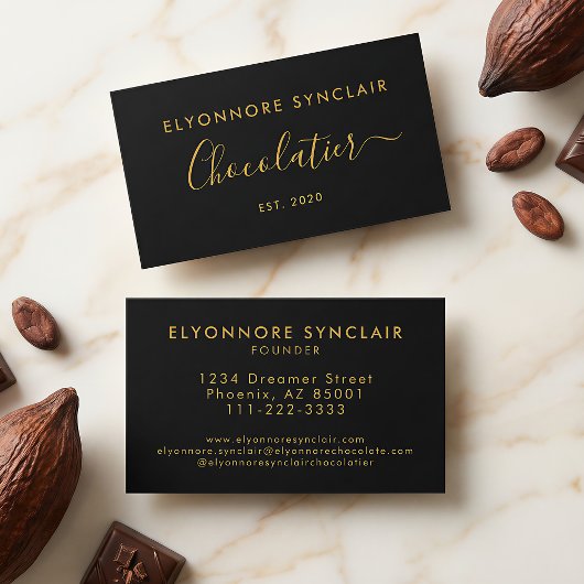 Elegante Gouden Script Chocoladefabrikant Merknaam Visitekaartje
