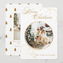 Elegante gouden script dennenboom kerstfoto feestdagenkaart
