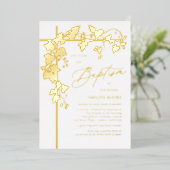 Elegante gouden script doop folie uitnodiging (Staand Voorkant)