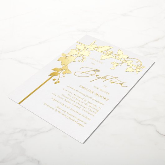 Elegante gouden script doop folie uitnodiging (Gedraaid)