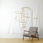 Elegante gouden script doop foto achtergrond wandkleed (In Situ (horizontaal))