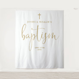 Elegante gouden script doop foto achtergrond wandkleed